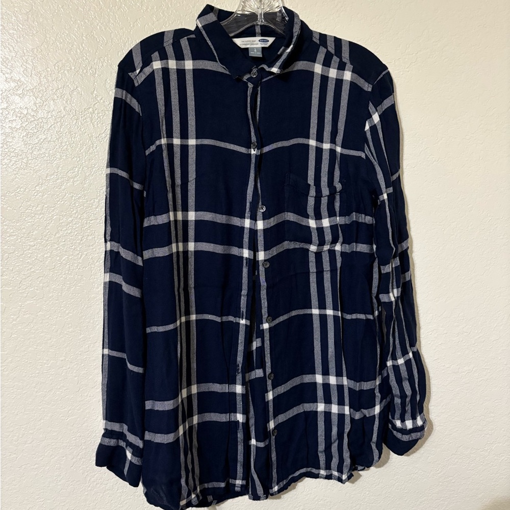 Old Navy Navy and White Plaid Shirt